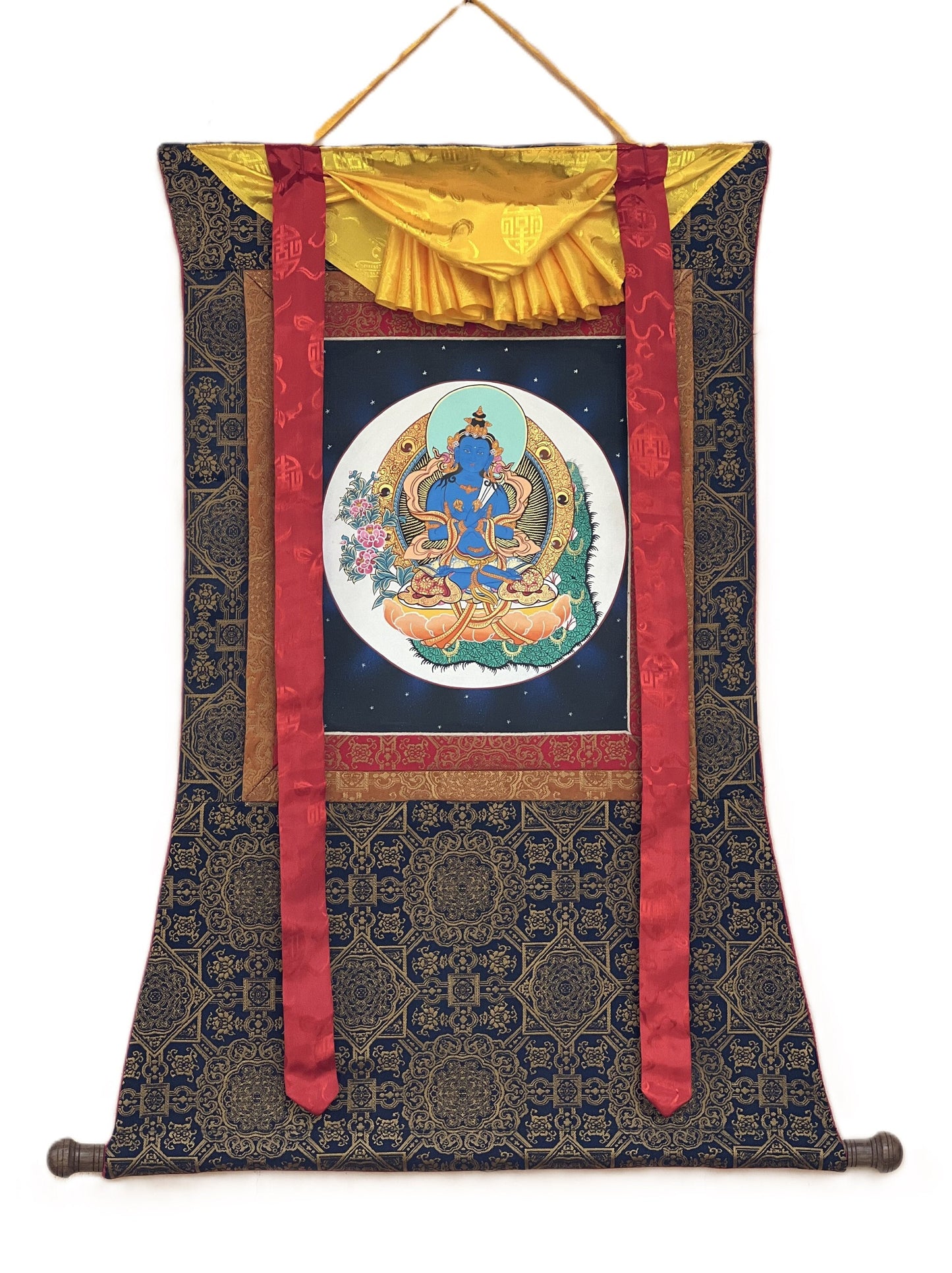 Hand-painted Vajradhara Buddha Thangka with Silk Brocade