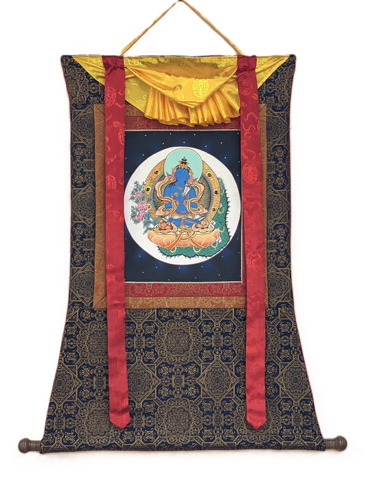 Hand-painted Vajradhara Buddha Thangka with Silk Brocade