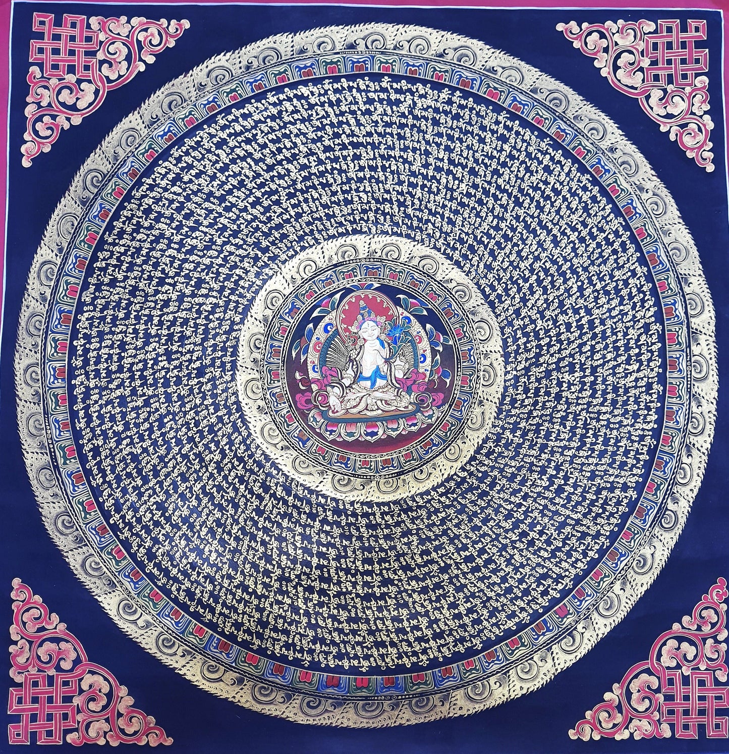 Hand-Painted White Tara Mandala Thangka | Tibetan Meditation Art