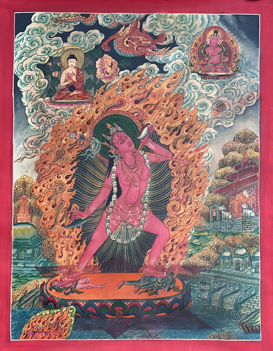 Vajrayogini Thangka Painting, Newari Paubha, Buddhist Tantra Art