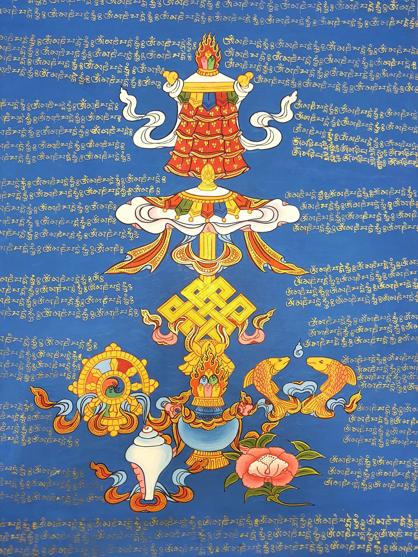 Original Hand Painted ASHTAMANGALA/ Eight Auspicious Symbols Tibetan Meditation Thangka / Thanka Painting from Nepal