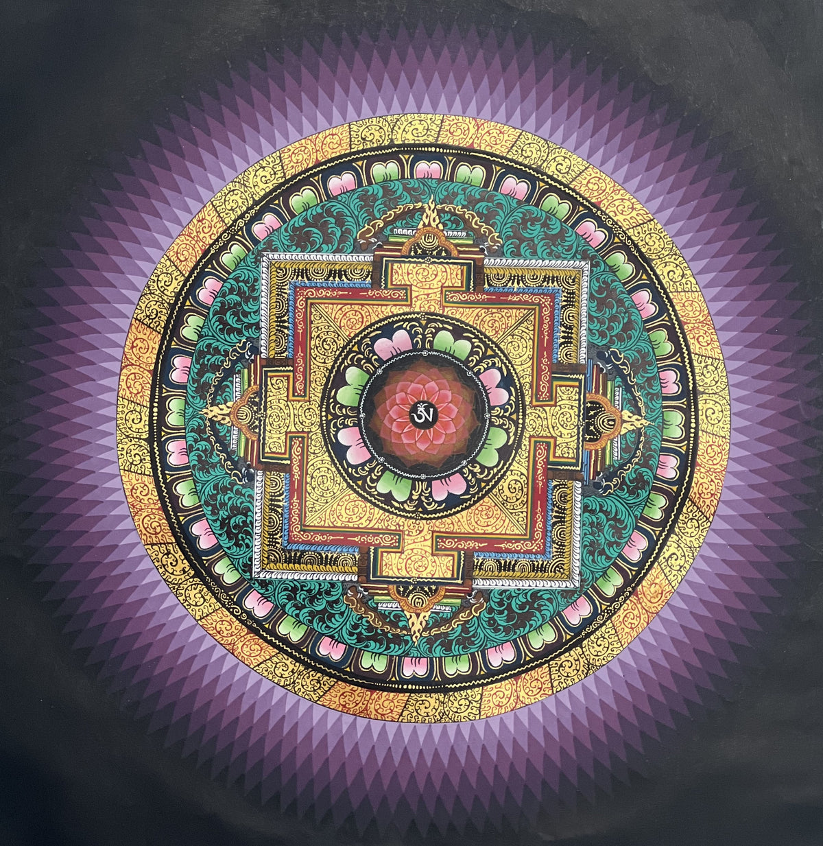 Wheel of Life Rainbow Lotus  Kalachakra Mandala Artist Signed Blessed Tibetan Thangka Painting Original Art