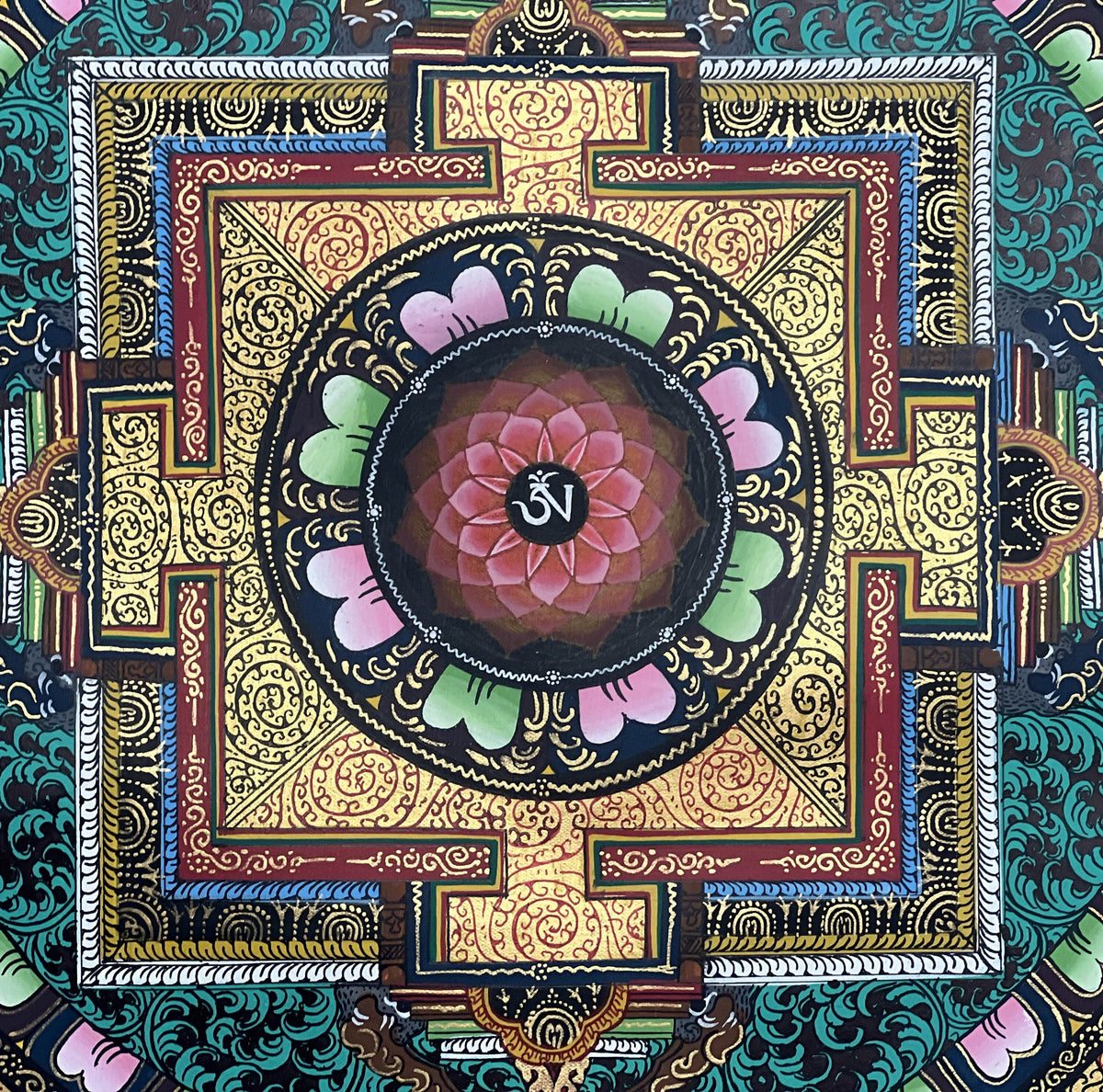 Wheel of Life Rainbow Lotus  Kalachakra Mandala Artist Signed Blessed Tibetan Thangka Painting Original Art