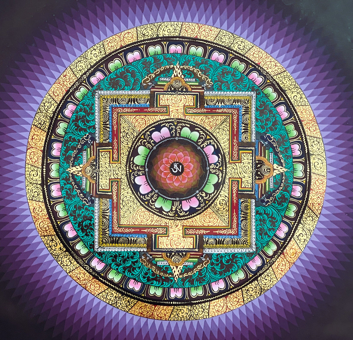 Wheel of Life Rainbow Lotus  Kalachakra Mandala Artist Signed Blessed Tibetan Thangka Painting Original Art