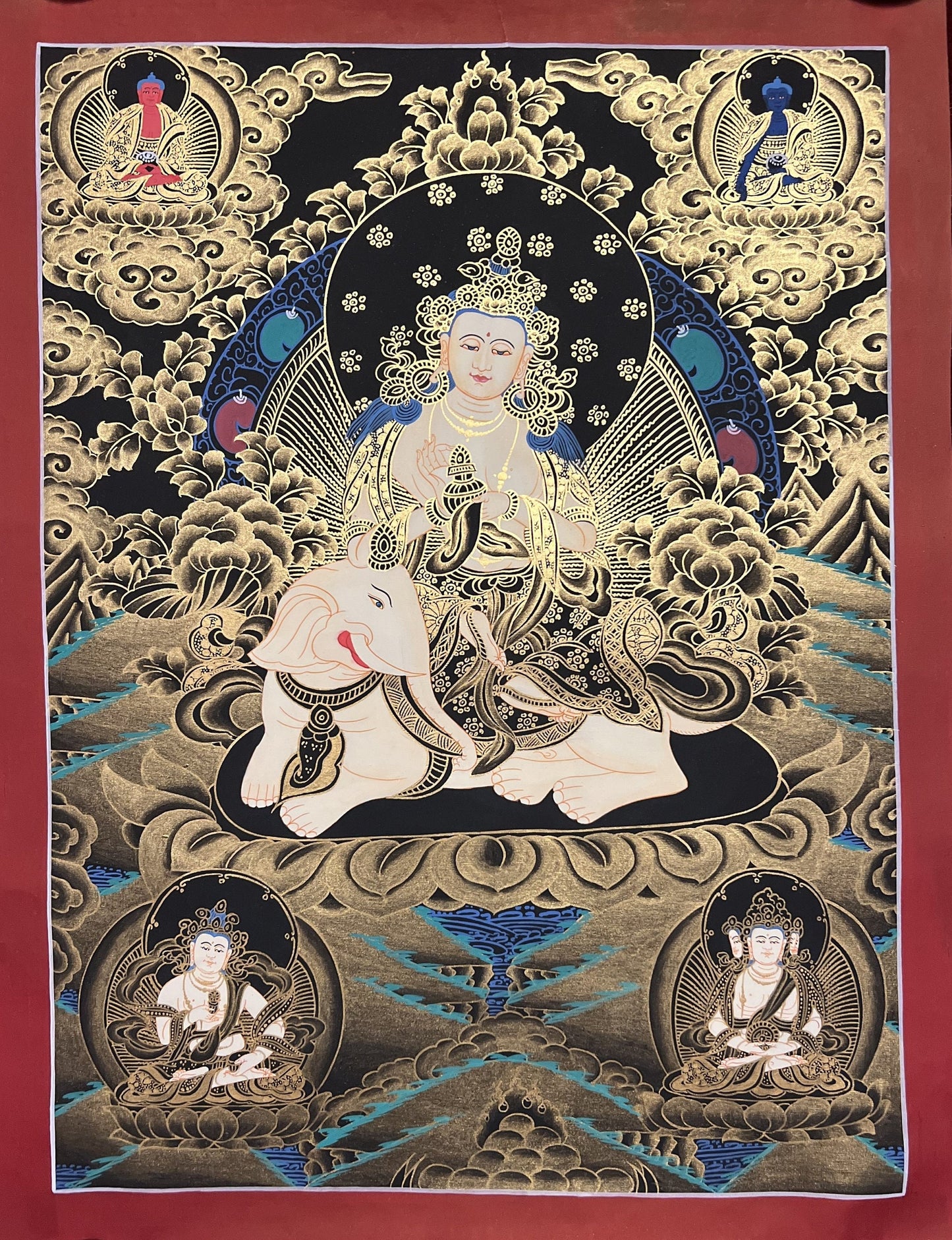 Pu Xian (Kindness Buddha) Thangka Painting, Original Tibetan Art