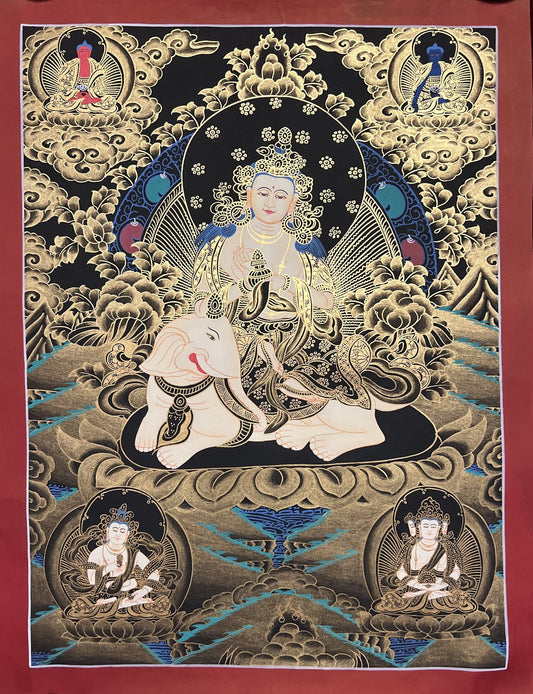 Pu Xian (Kindness Buddha) Thangka Painting, Original Tibetan Art