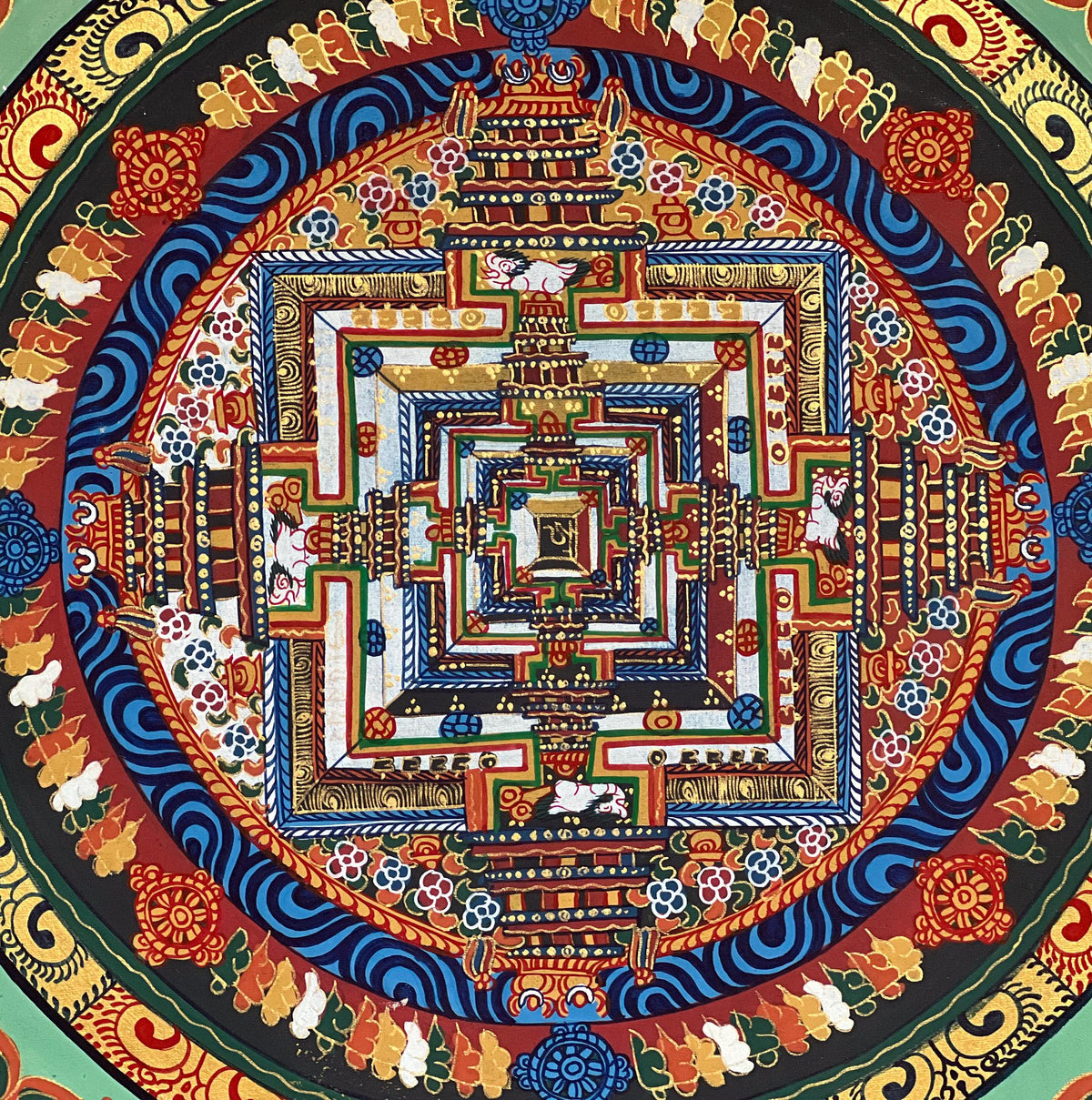 Kalachakra Mandala Tibetan Thangka Painting with Silk Brocade