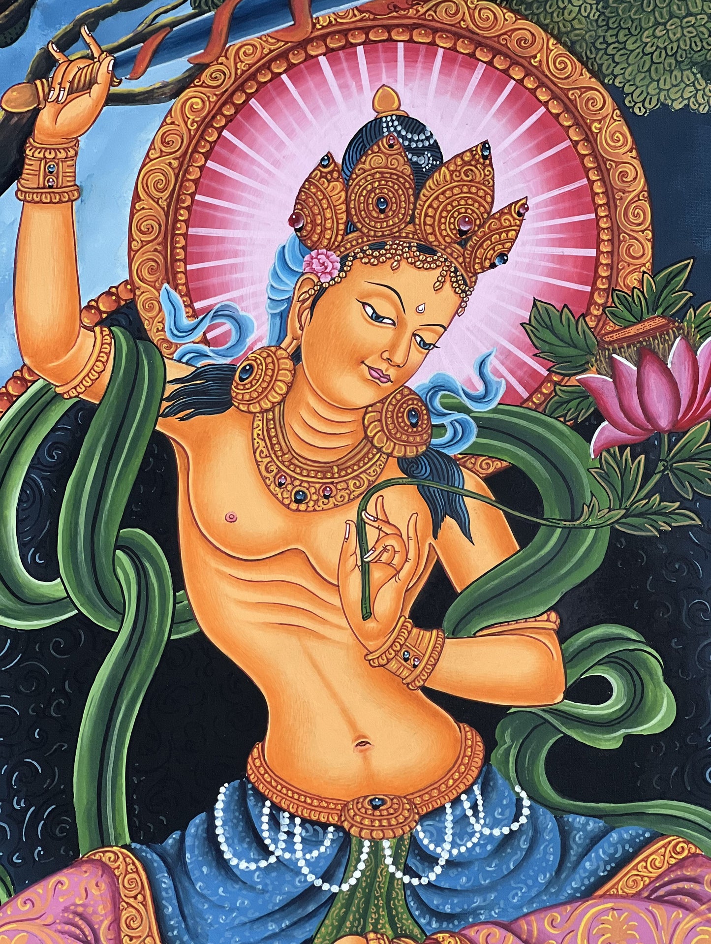 Manjushri Newari Paubha Thangka Painting – Hand-Painted Bodhisattva of Wisdom Art