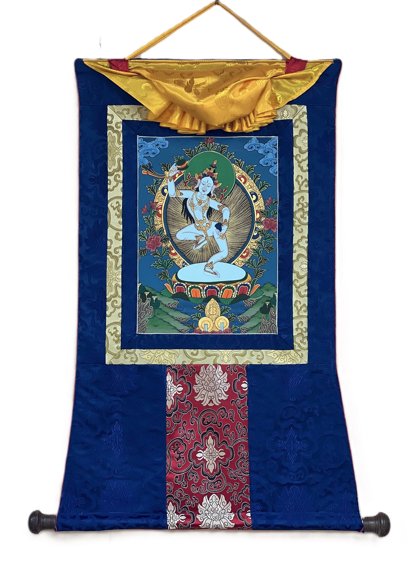 Hand-Painted Machig Labdron Thangka Painting with Silk Brocade