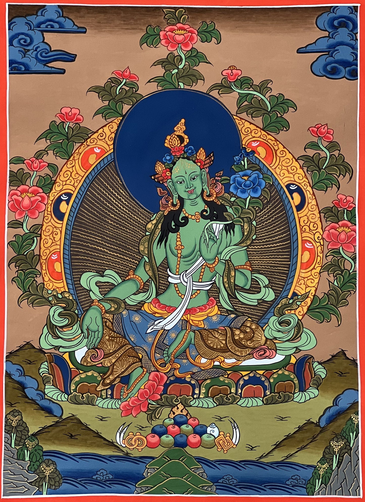 Original Hand-painted Green Tara/ Shyamatara/ Masterpiece Tibetan Thangka Painting / Buddhist Meditation art