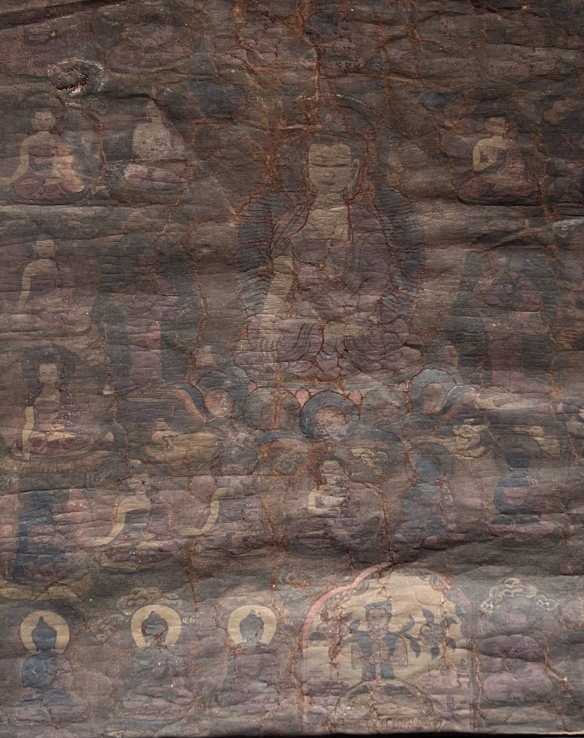 Original hand-painted Antique/Vintage 35 Confession Buddha Tibetan Thangka Painting  from Nepal