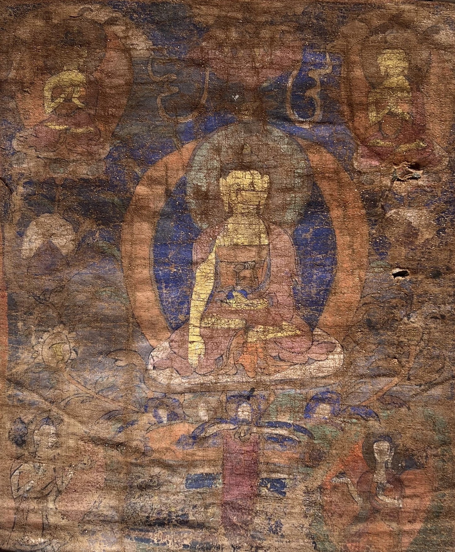 Original Hand-Painted Antique/ Vintage  Shakyamuni Buddha Tibetan Thangka Painting from Nepal