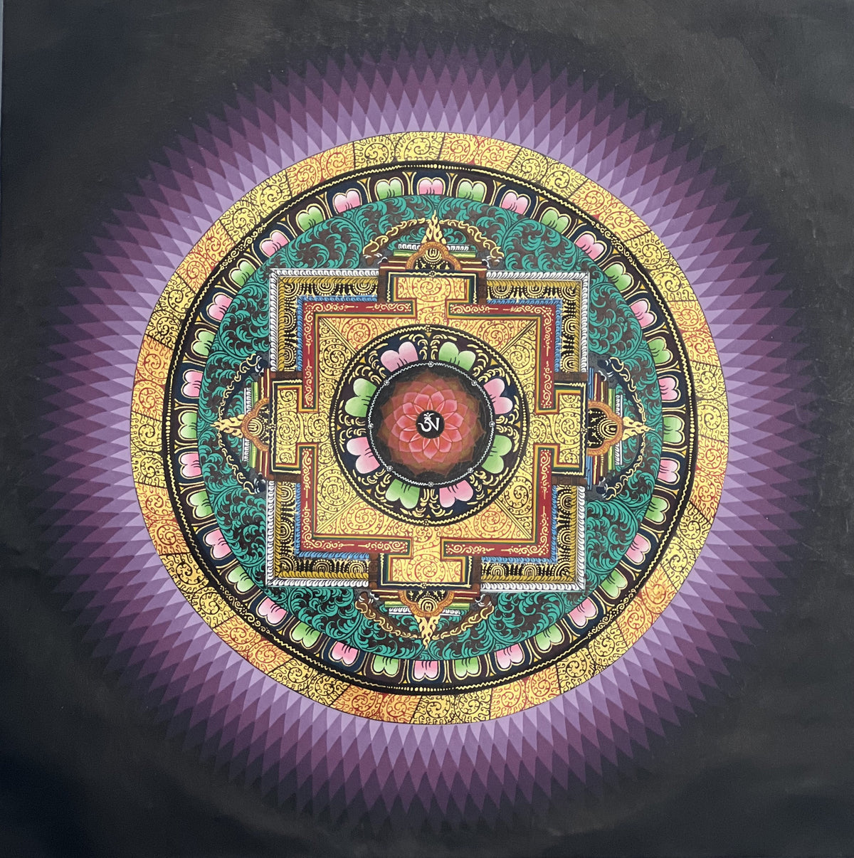 Wheel of Life Rainbow Lotus  Kalachakra Mandala Artist Signed Blessed Tibetan Thangka Painting Original Art