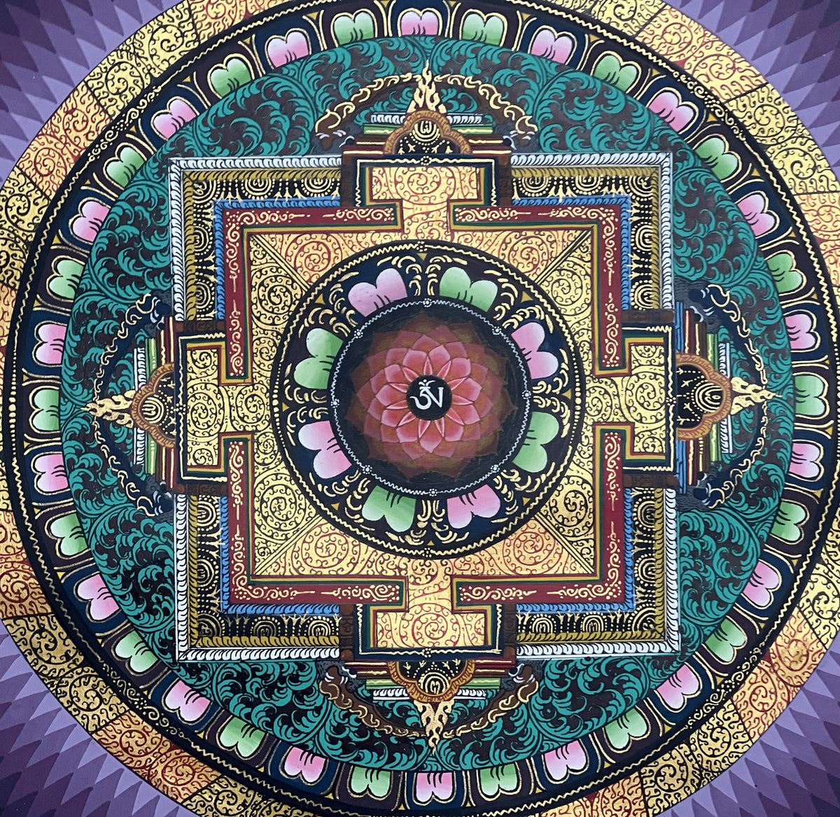 Wheel of Life Rainbow Lotus  Kalachakra Mandala Artist Signed Blessed Tibetan Thangka Painting Original Art