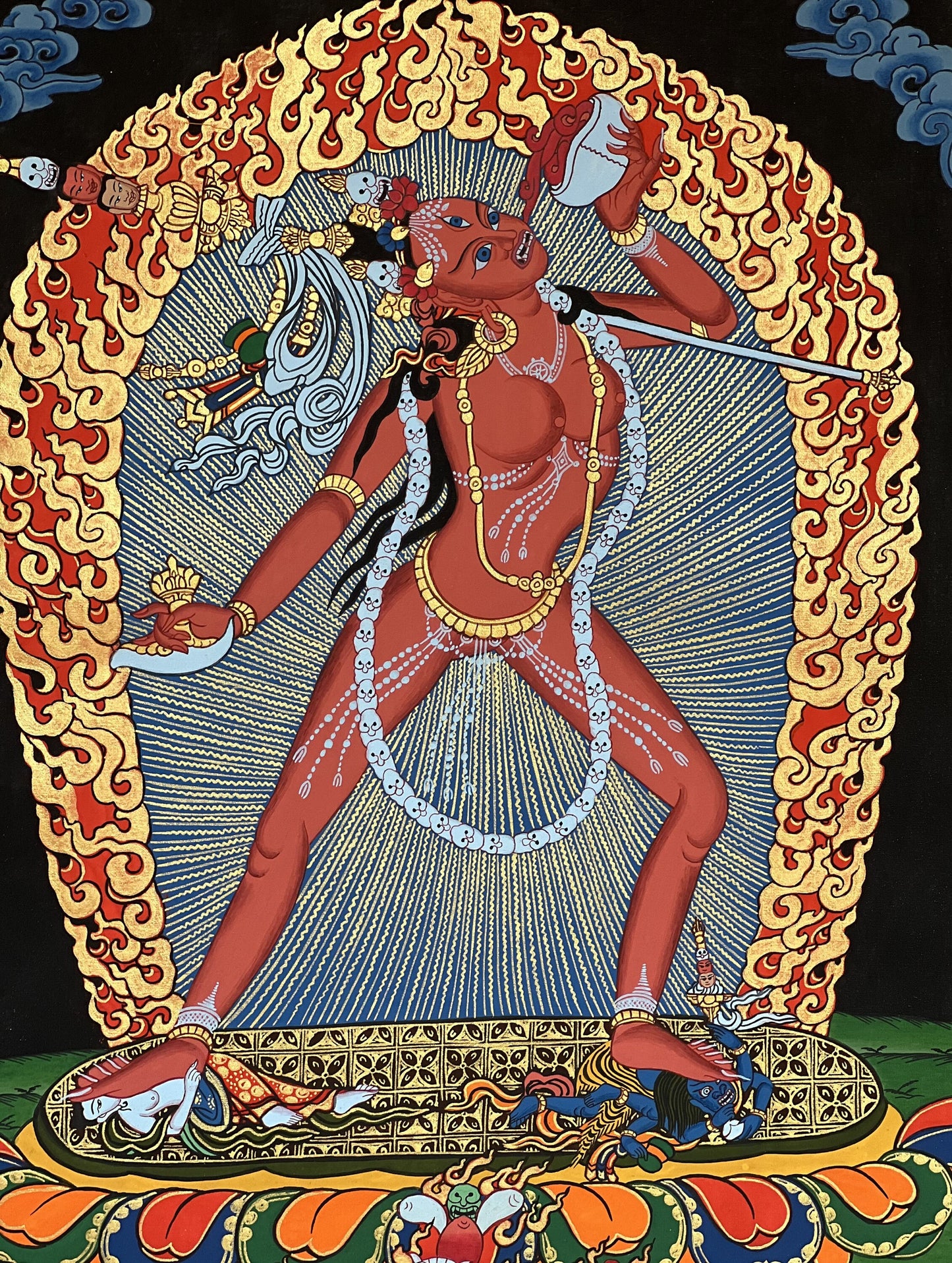 Hand-Painted Vajrayogini Thangka – Tibetan Art with Silk Brocade