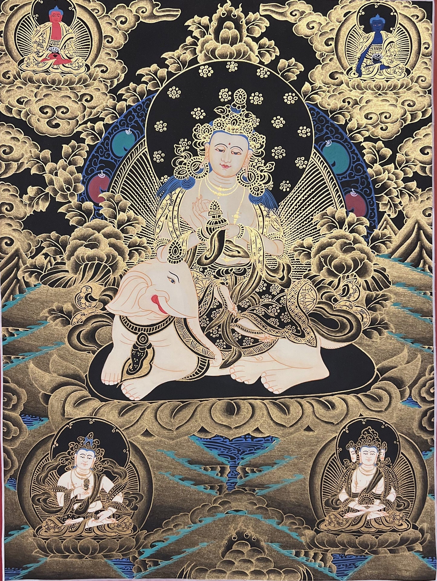 Pu Xian (Kindness Buddha) Thangka Painting, Original Tibetan Art