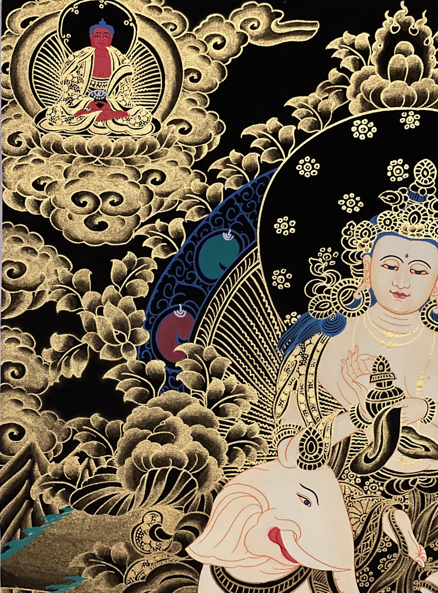 Pu Xian (Kindness Buddha) Thangka Painting, Original Tibetan Art