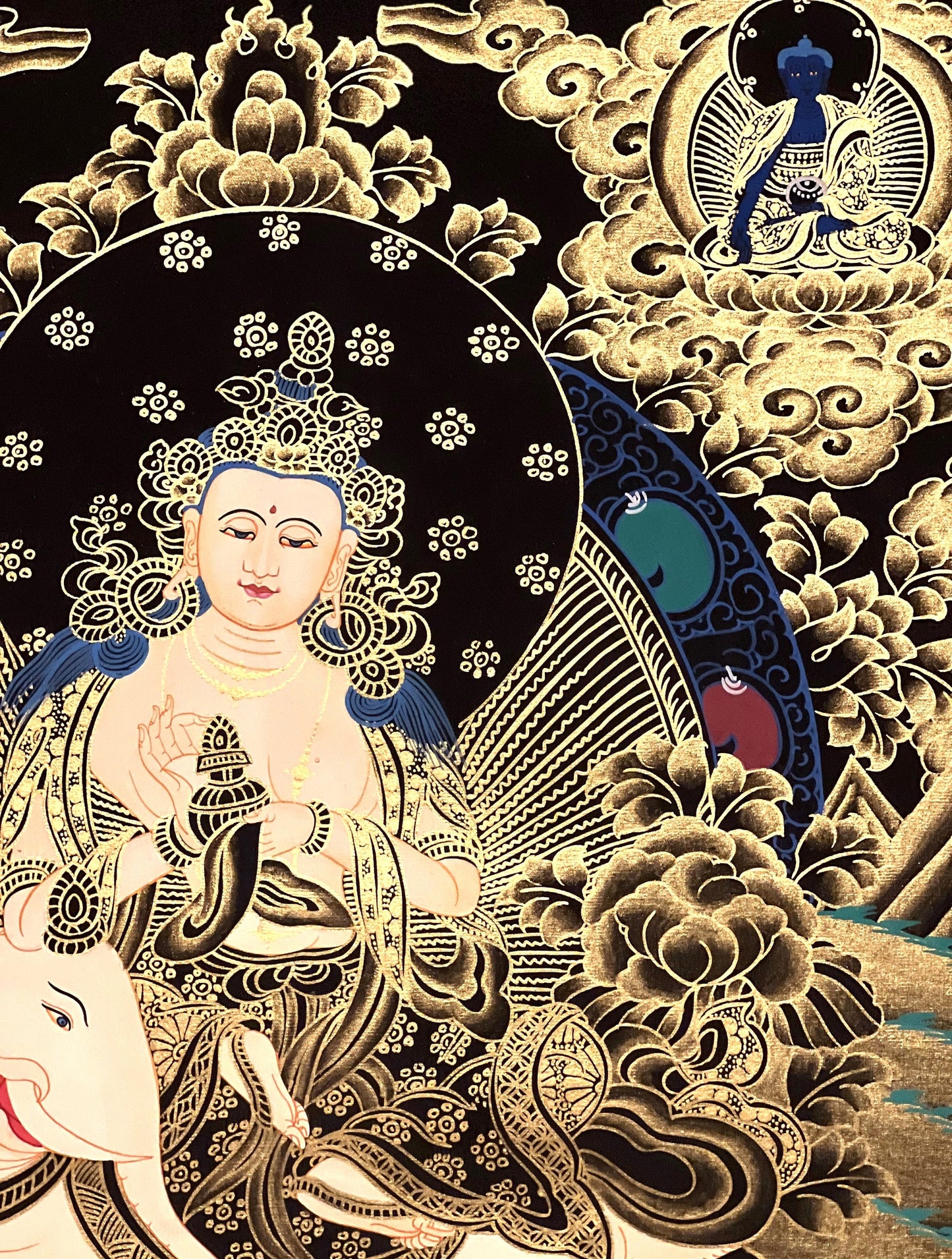 Pu Xian (Kindness Buddha) Thangka Painting, Original Tibetan Art