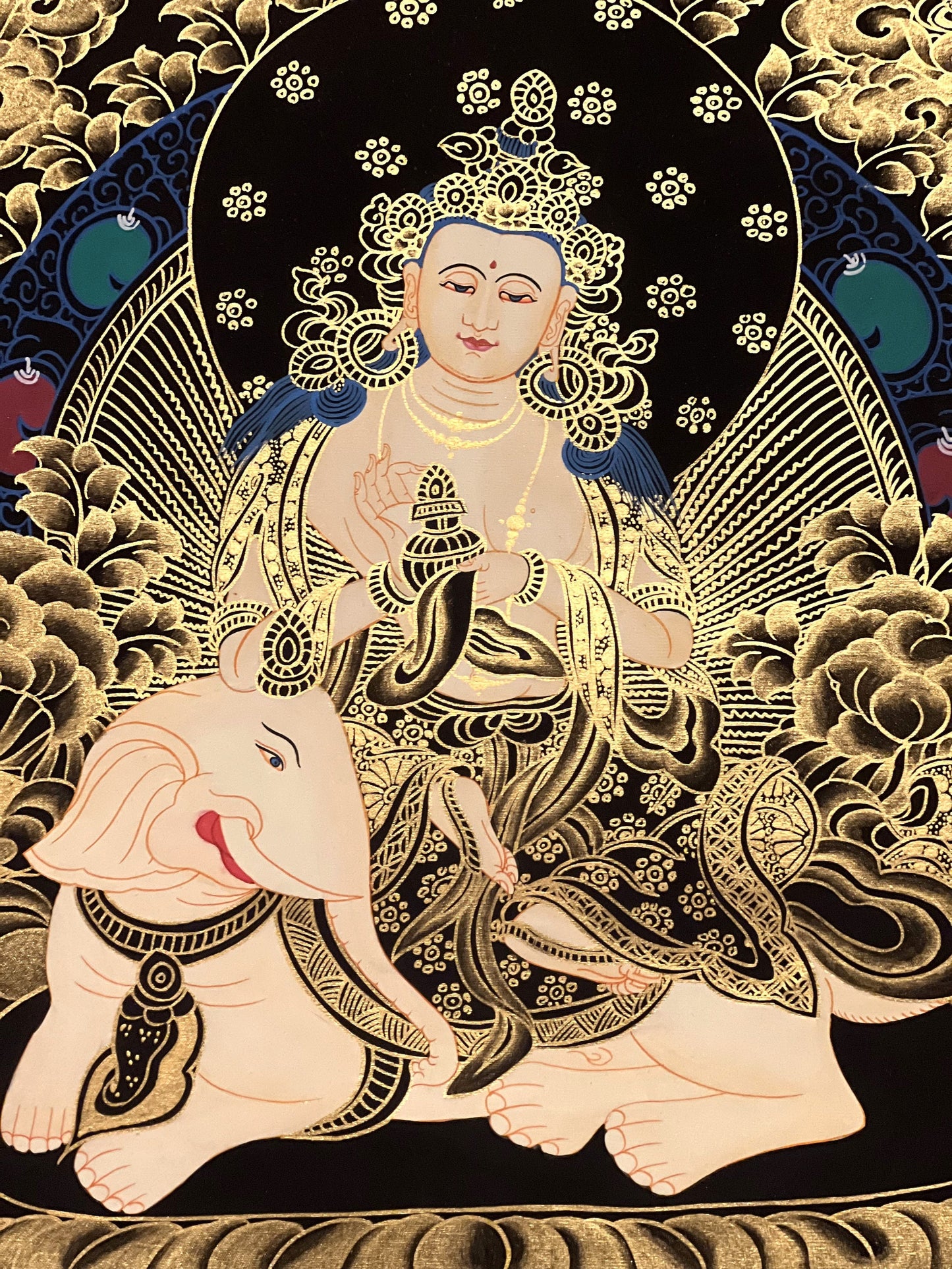 Pu Xian (Kindness Buddha) Thangka Painting, Original Tibetan Art
