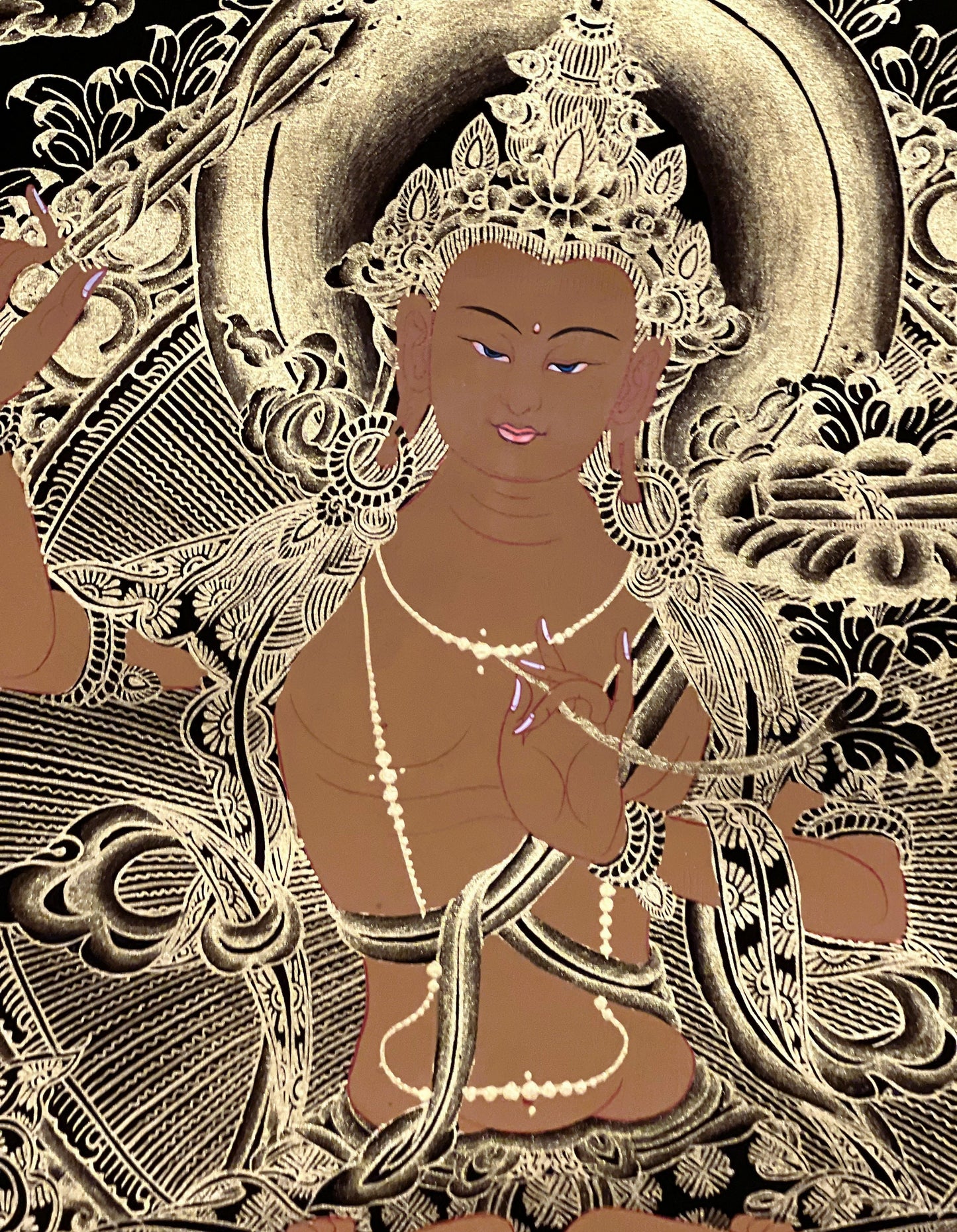 Hand-Painted Manjushri Thanka: Gold Tibetan Wisdom Art