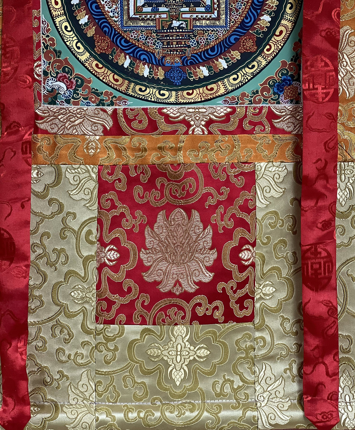 Kalachakra Mandala Tibetan Thangka Painting with Silk Brocade