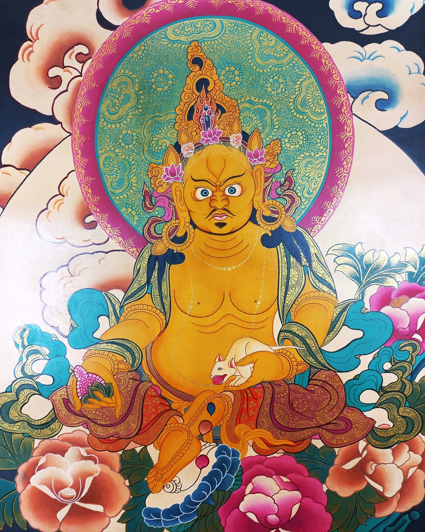 Hand-Painted Jambhala Thangka: God of Wealth Painting From Nepal
