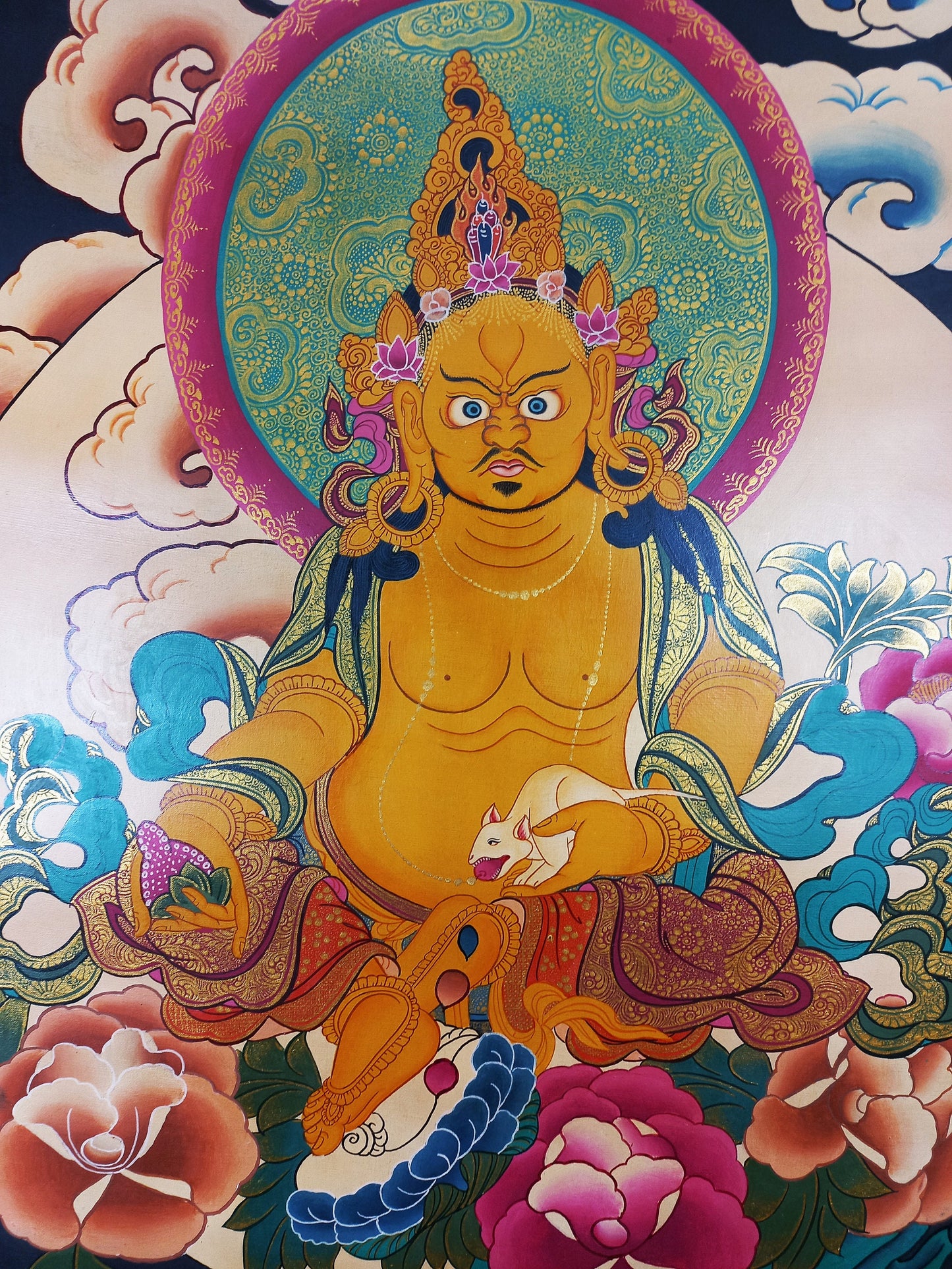 Hand-Painted Jambhala Thangka: God of Wealth Painting From Nepal