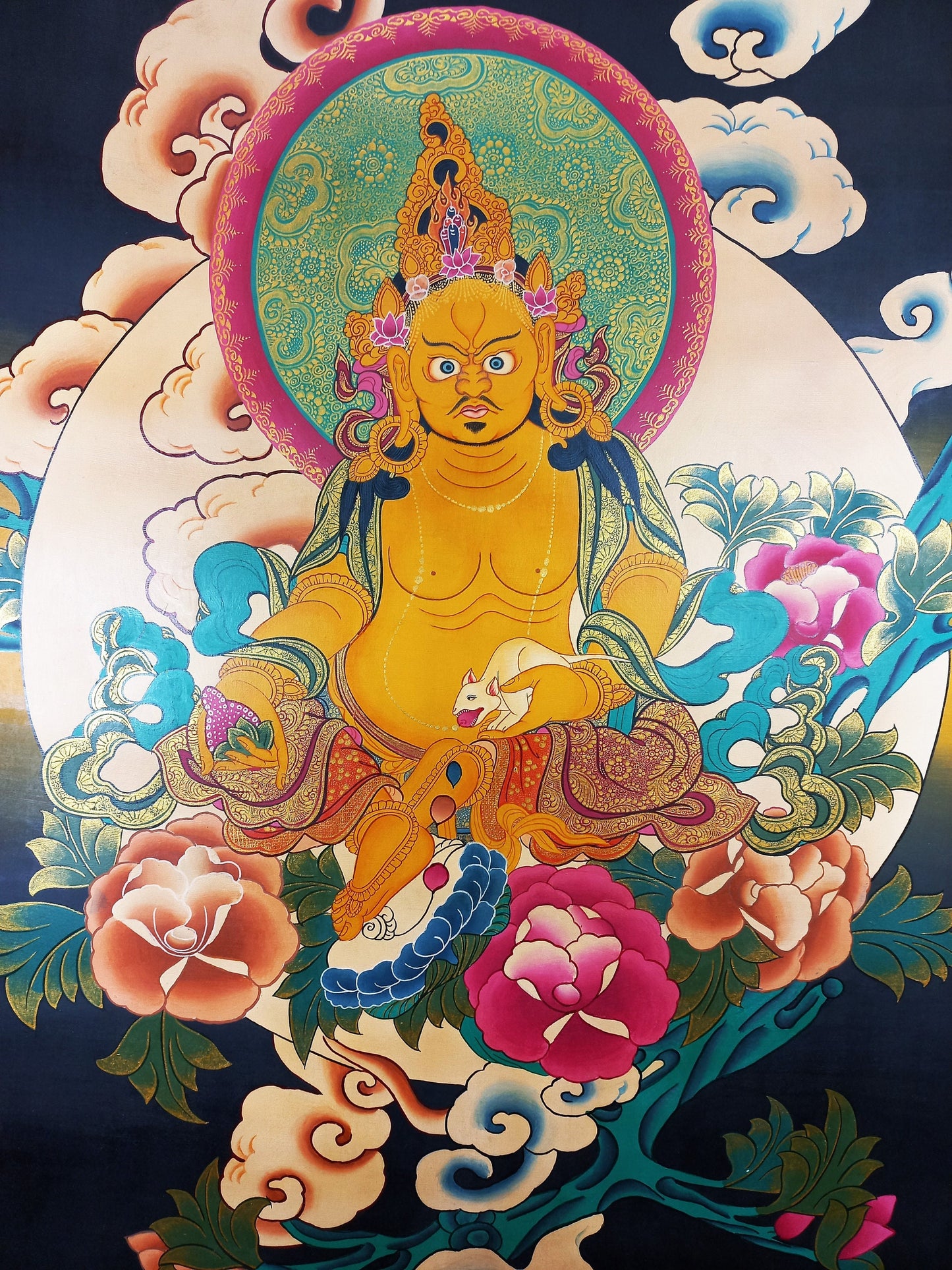 Hand-Painted Jambhala Thangka: God of Wealth Painting From Nepal