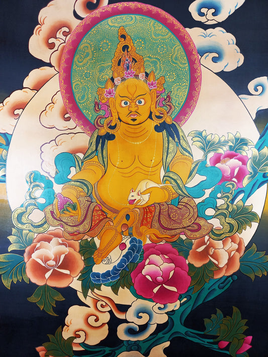 Hand-Painted Jambhala Thangka: God of Wealth Painting From Nepal