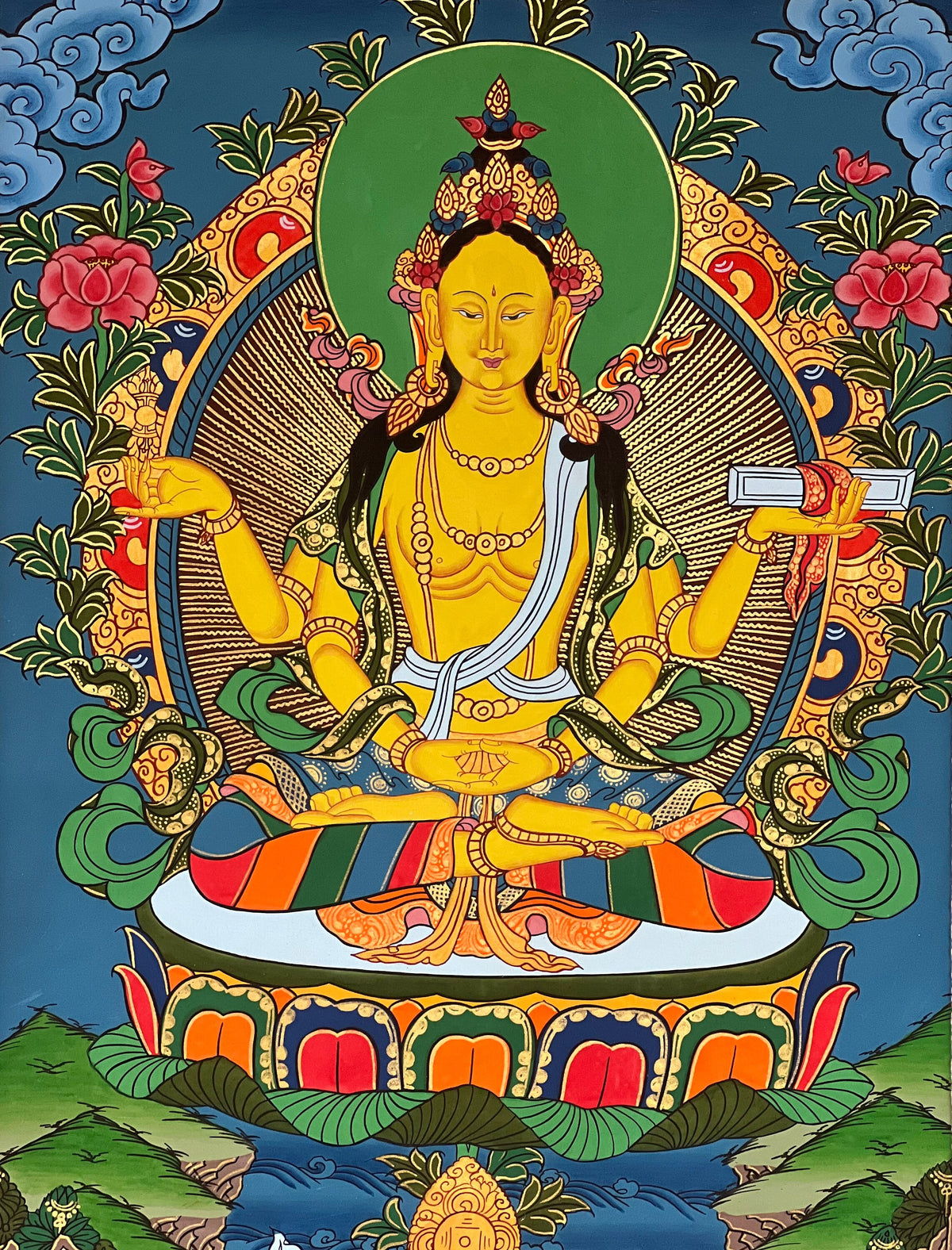 Hand-Painted Prajnaparamita Thangka Painting: Original Tibetan Art with  Silk Brocade