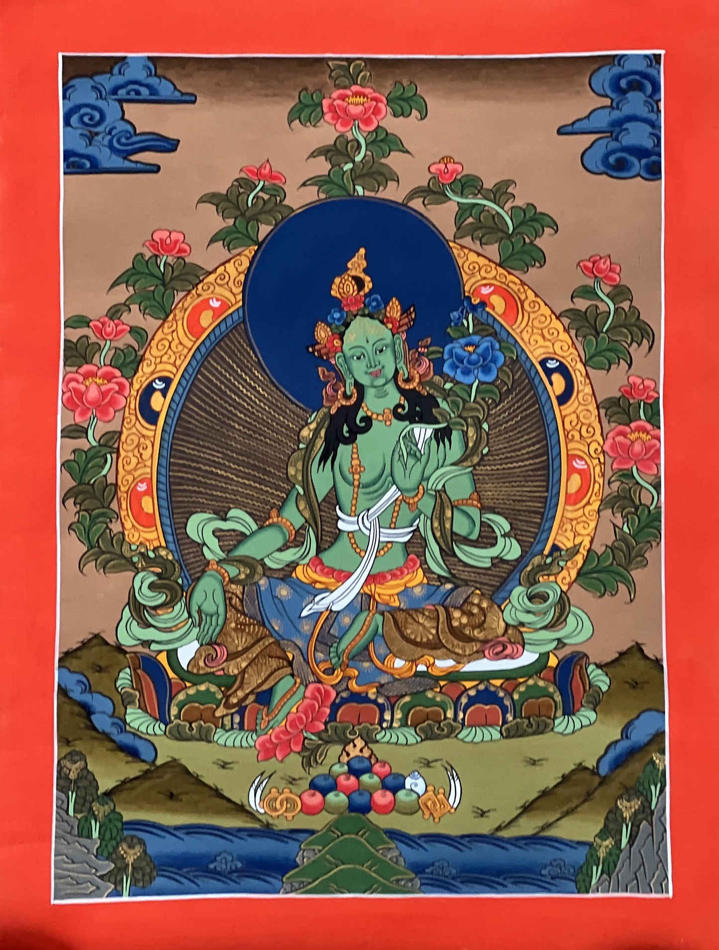 Original Hand-painted Green Tara/ Shyamatara/ Masterpiece Tibetan Thangka Painting / Buddhist Meditation art