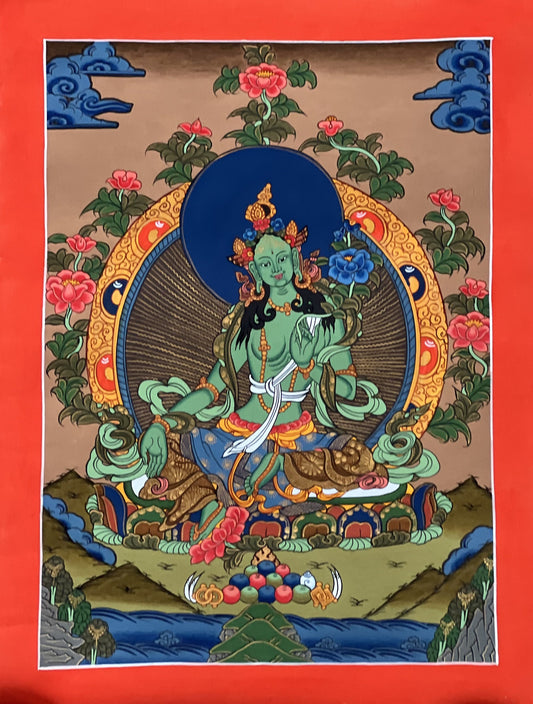 Original Hand-painted Green Tara/ Shyamatara/ Masterpiece Tibetan Thangka Painting / Buddhist Meditation art