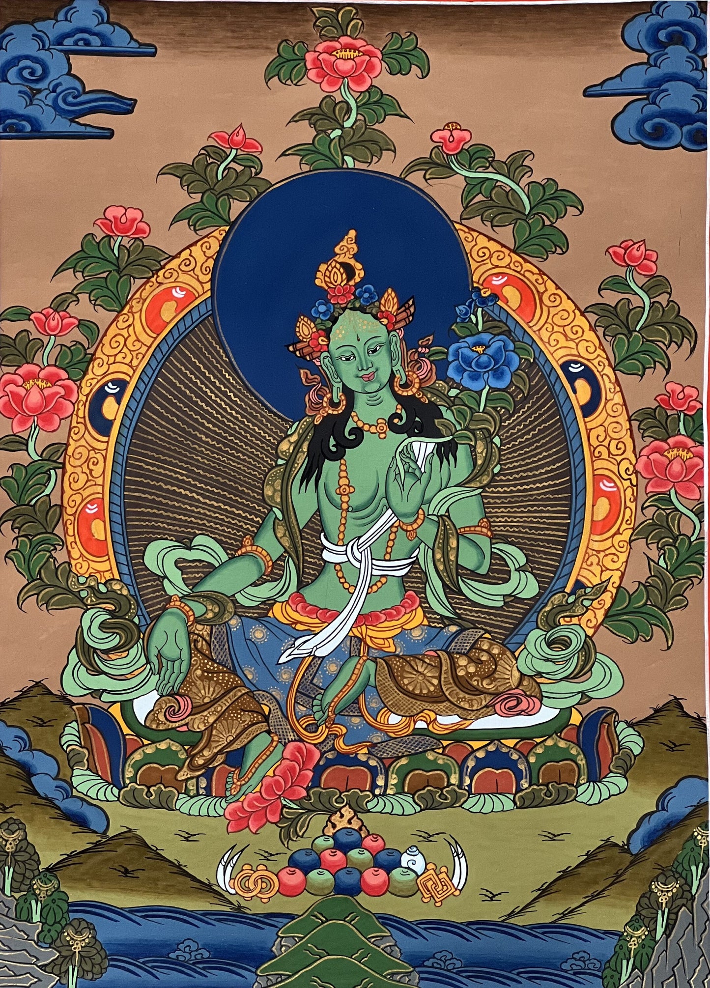 Original Hand-painted Green Tara/ Shyamatara/ Masterpiece Tibetan Thangka Painting / Buddhist Meditation art