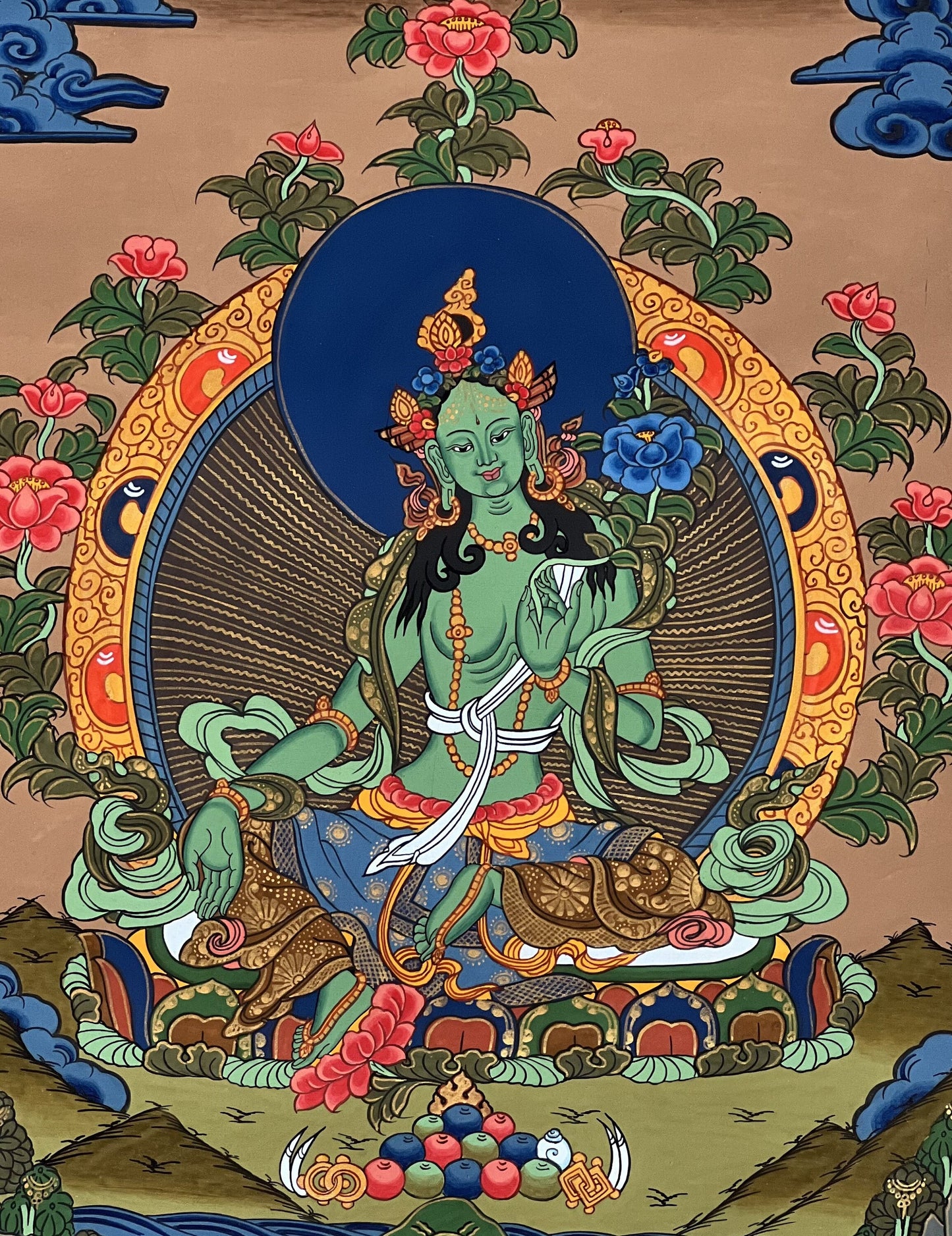 Original Hand-painted Green Tara/ Shyamatara/ Masterpiece Tibetan Thangka Painting / Buddhist Meditation art