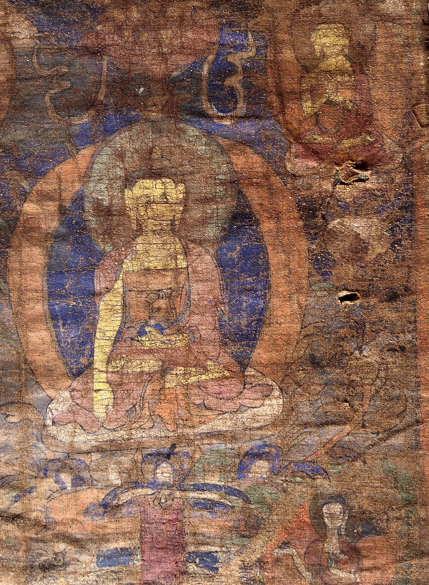 Original Hand-Painted Antique/ Vintage  Shakyamuni Buddha Tibetan Thangka Painting from Nepal