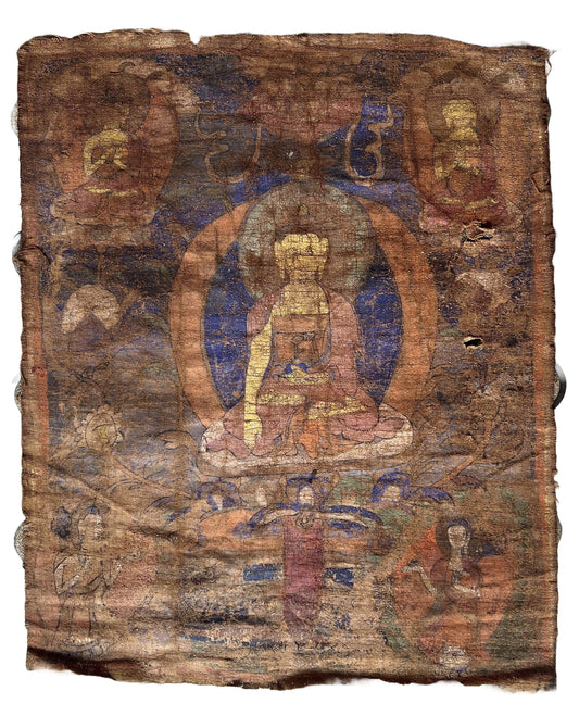 Original Hand-Painted Antique/ Vintage  Shakyamuni Buddha Tibetan Thangka Painting from Nepal