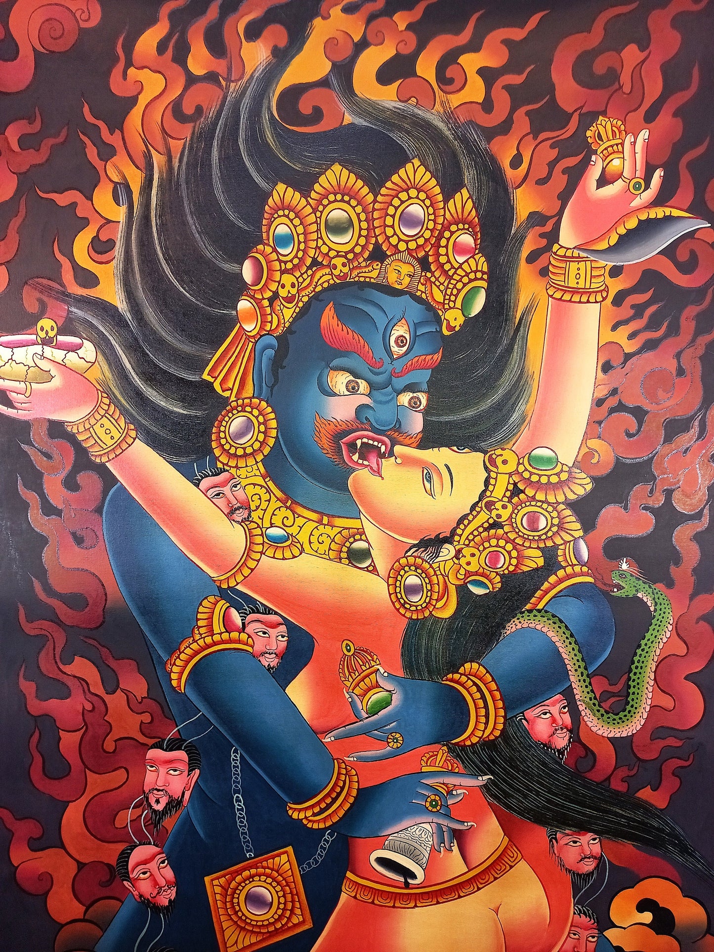 Hand-Painted Chakrasamvara Shakti Thangka Painting, Tibetan Meditation Art