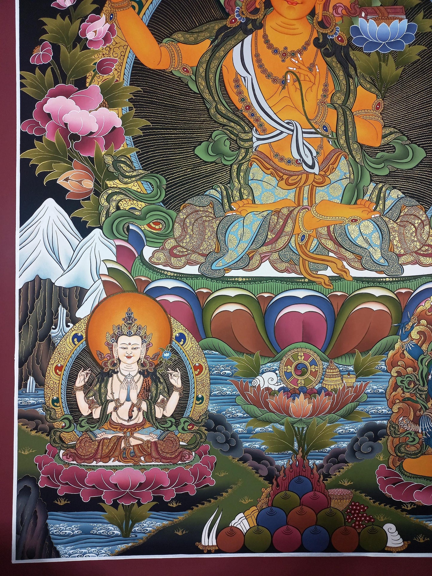 Manjushri (Jampelyang) LARGE Tibetan Thangka | Bodhisattva of Wisdom | Hand-Painted Masterpiece | Gold Painting | Enlightenment Art