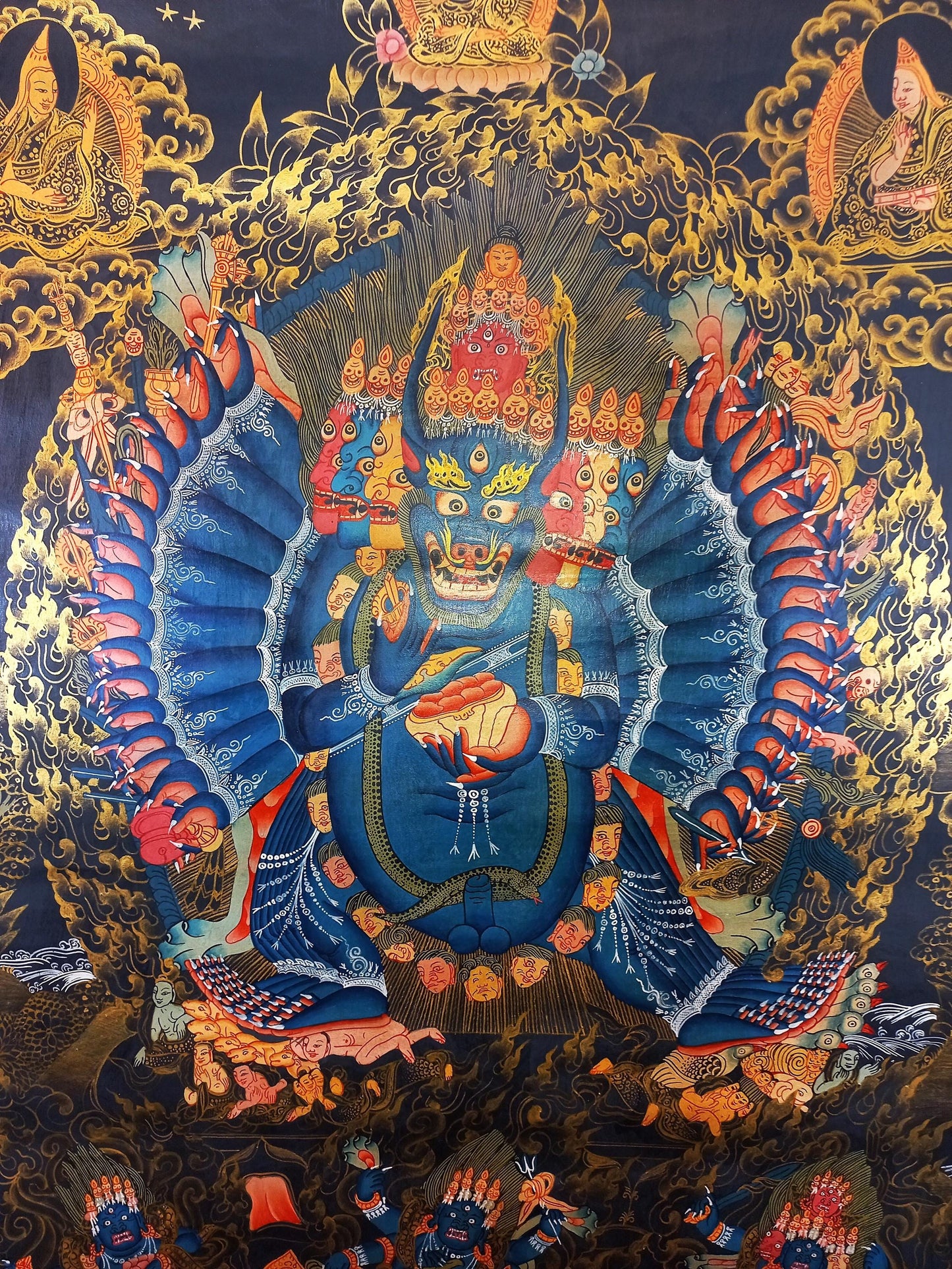 Hand-Painted Yamantaka Thangka Painting, Vajrabhairava Tibetan Art