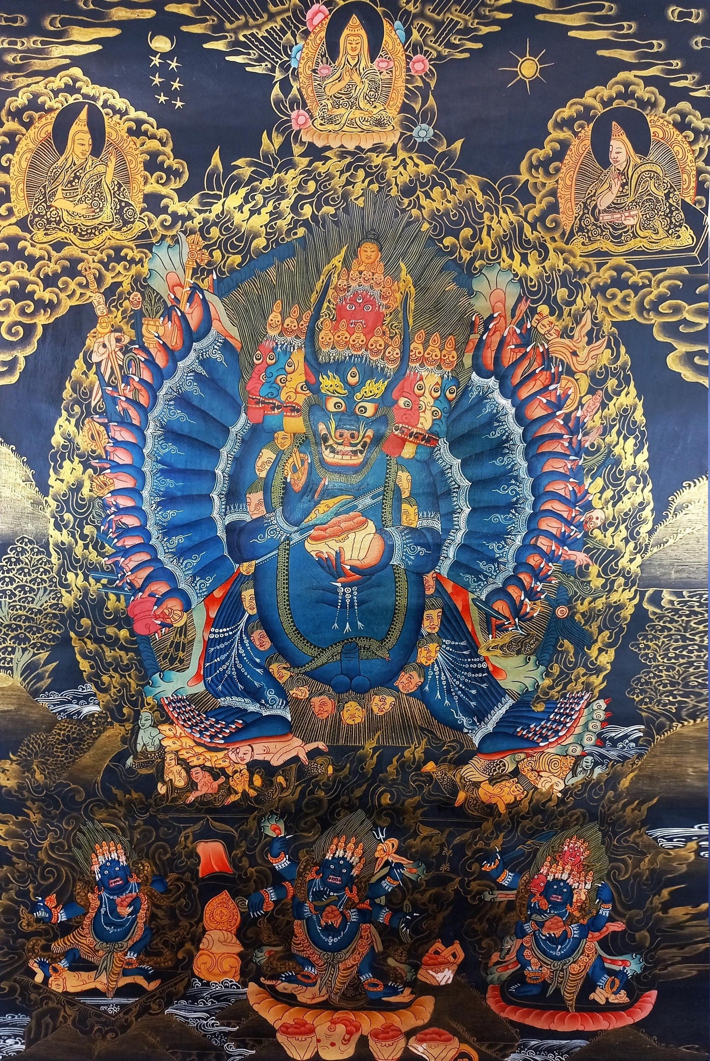 Hand-Painted Yamantaka Thangka Painting, Vajrabhairava Tibetan Art