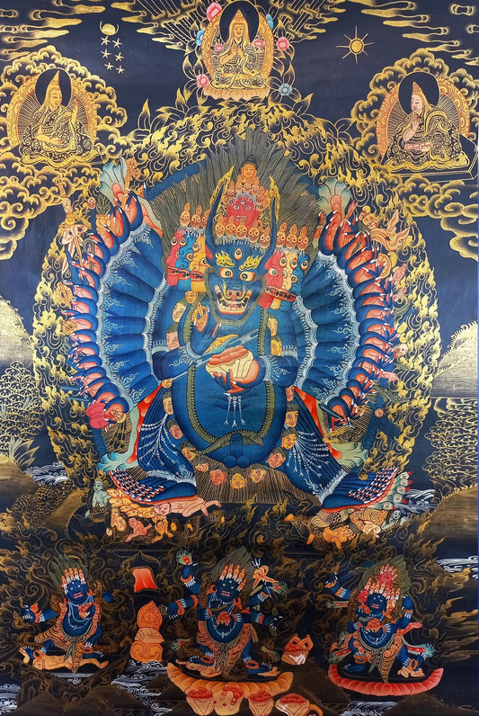Hand-Painted Yamantaka Thangka Painting, Vajrabhairava Tibetan Art