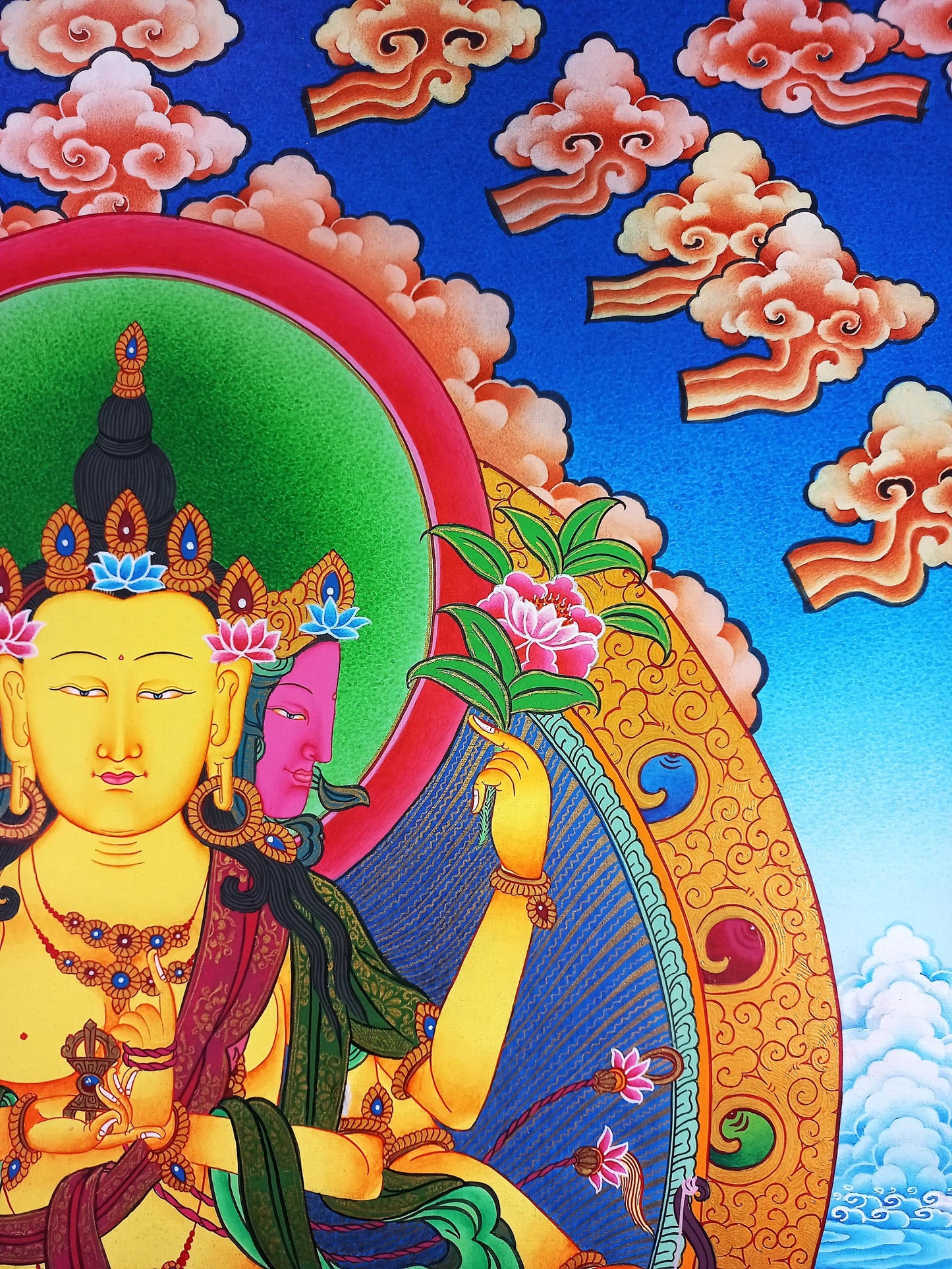Parnashavari Thangka Painting: 24K Gold, Forest Goddess Healing Art