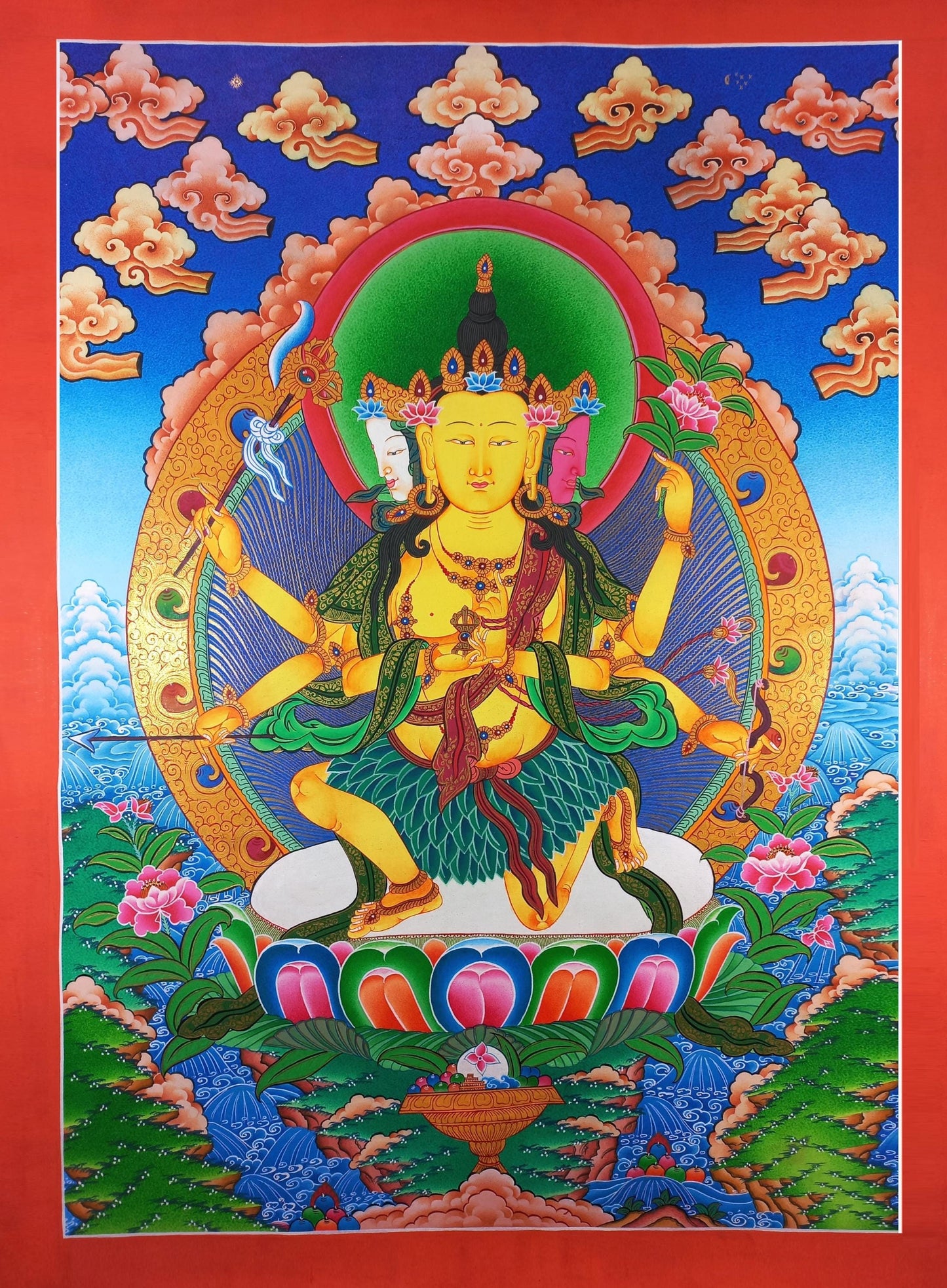 Parnashavari Thangka Painting: 24K Gold, Forest Goddess Healing Art