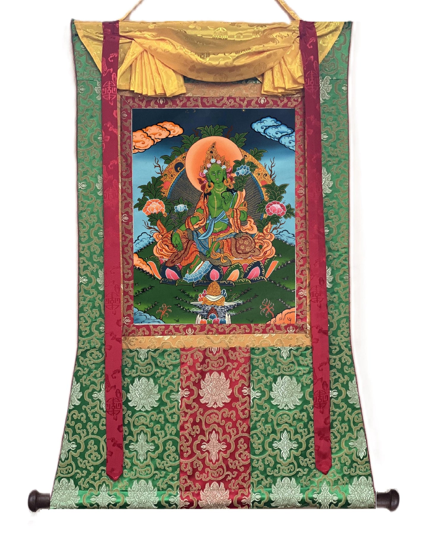 Hand-Painted Green Tara Tibetan Thangka Painting, Meditation Art