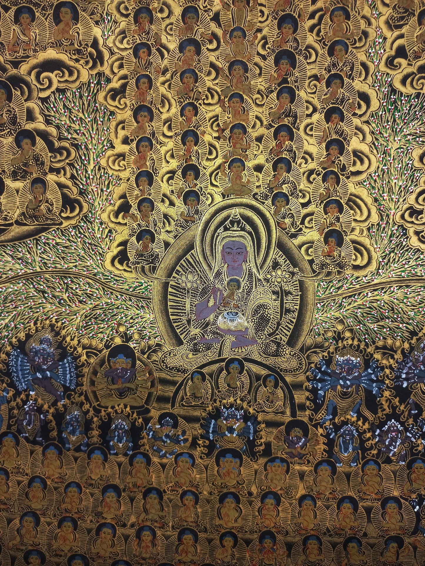 Original Hand-Painted Je Tsongkhapa/ Tsongkhapa/ Chongapa/ Refue Tree Masterpiece Tibetan Thangka Painting from Nepal