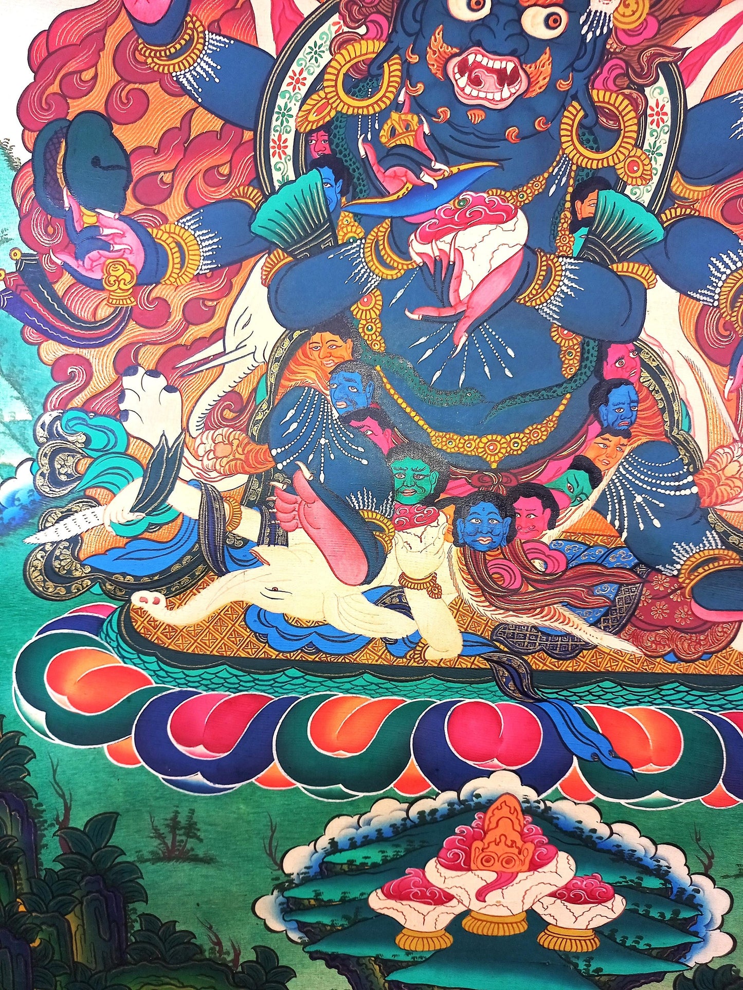 Black Mahakala Thangka Painting, Hand-Painted Tibetan Protector