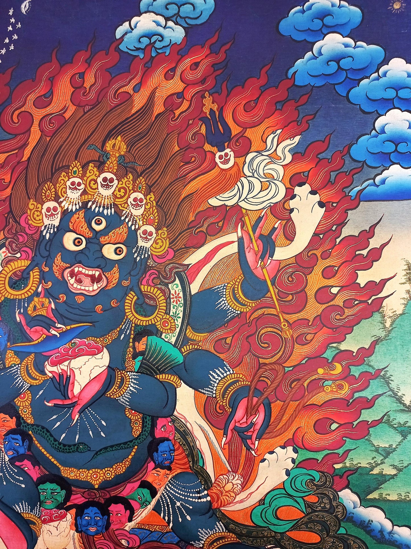 Black Mahakala Thangka Painting, Hand-Painted Tibetan Protector