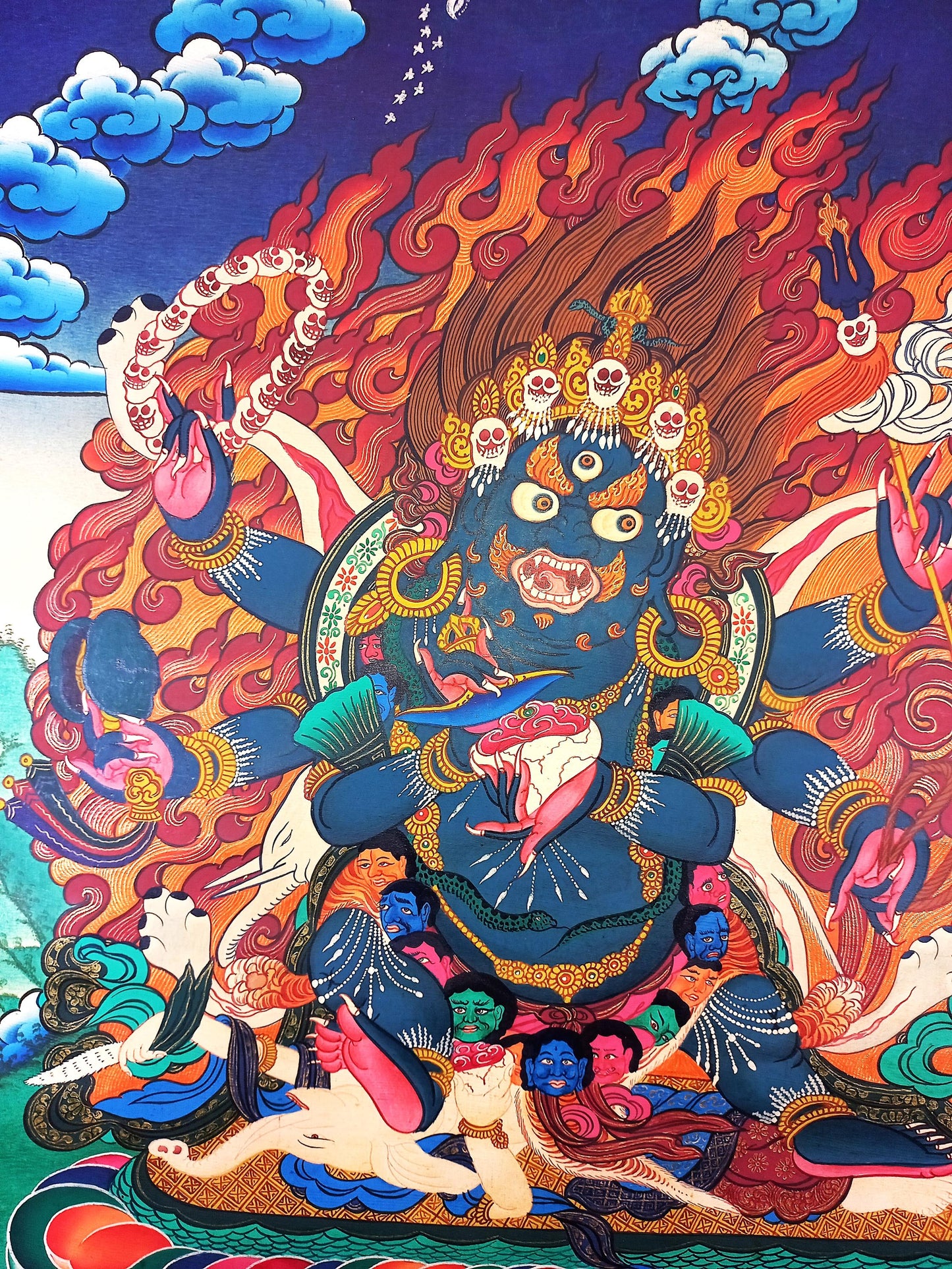 Black Mahakala Thangka Painting, Hand-Painted Tibetan Protector