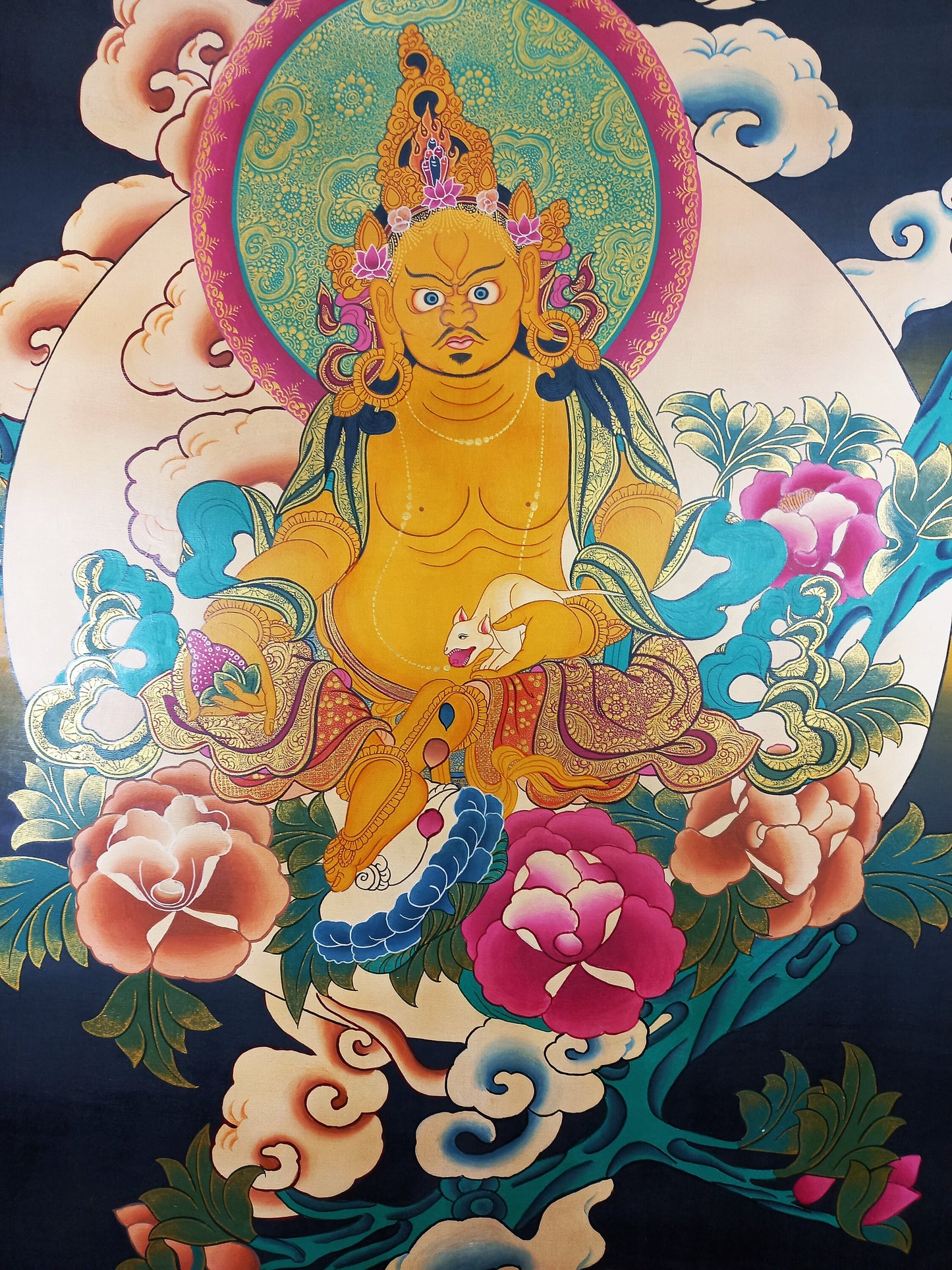 Hand-Painted Jambhala Thangka: God of Wealth Painting From Nepal