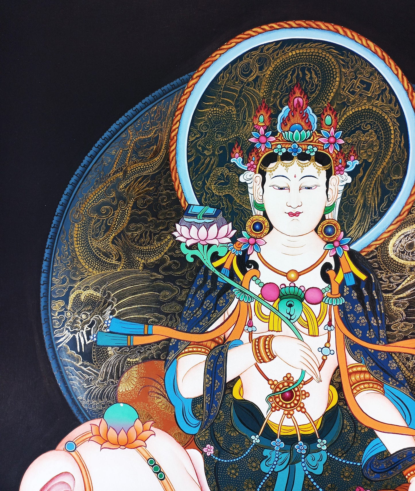 Hand-Painted Kindness Buddha Thangka: Gold Tibetan Meditation Art